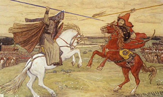 Поединок Пересвета с Челубеем (перед Куликовской битвой). (худ. Васнецов В. М., 1914)